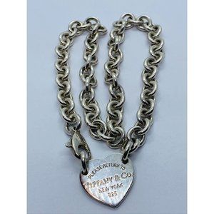 Tiffany & Co Return to Tiffany Heart Tag Necklace Choker 925 Sterling Silver 15.